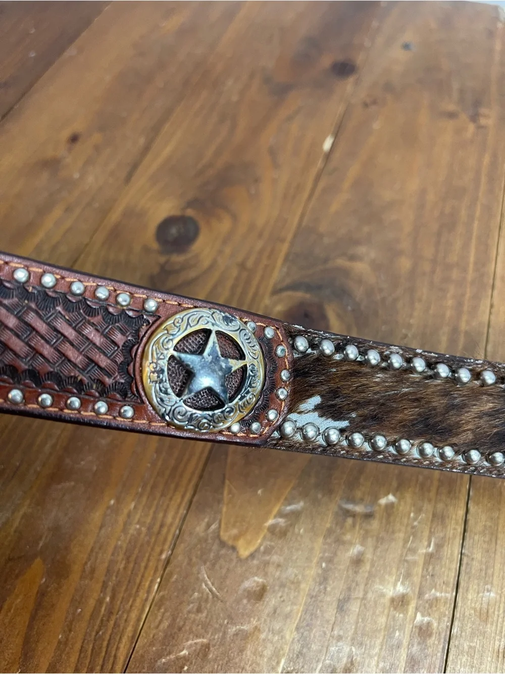 Ranger belt co kids leather and calf hair western belt no buckle size 20